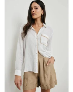 Rails Charli White Blanket Stitch Trim Shirt