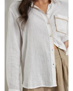 Rails Charli White Blanket Stitch Trim Shirt