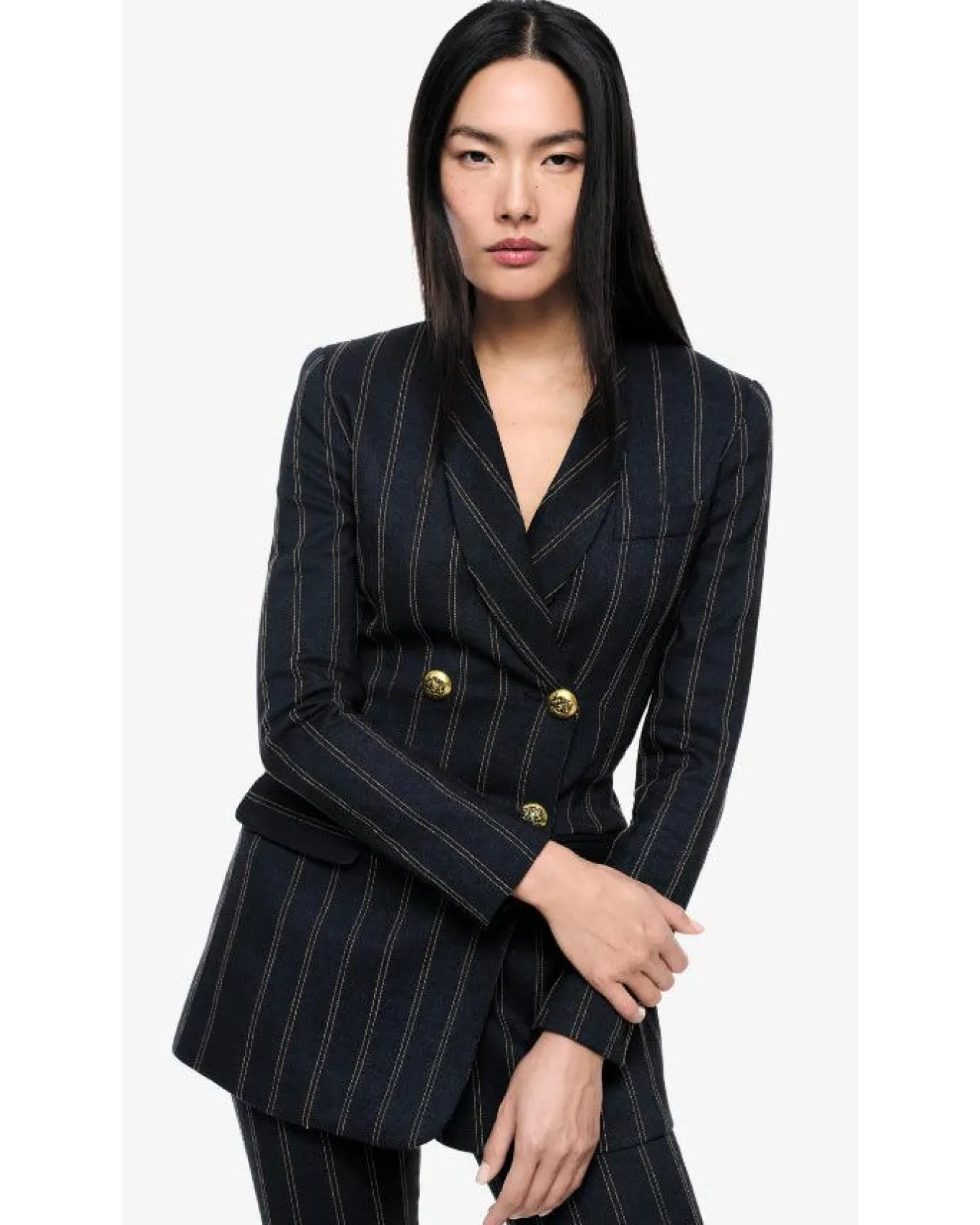 Smythe Collarless Double Breasted Striped Blazer