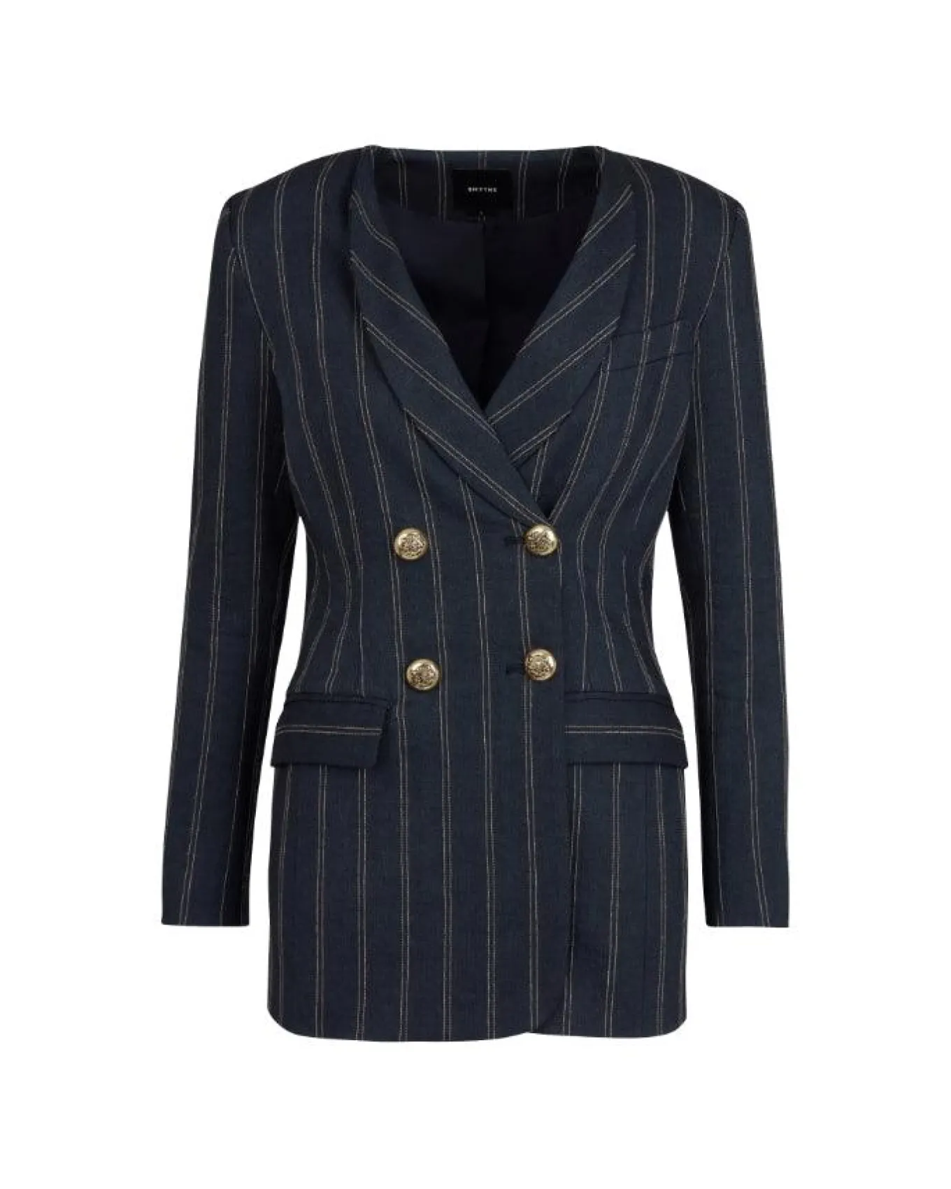 Smythe Collarless Double Breasted Striped Blazer