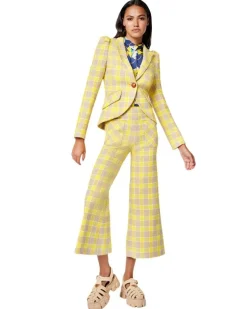 Smythe Pouf Sleeve One Button Blazer Yellow Check