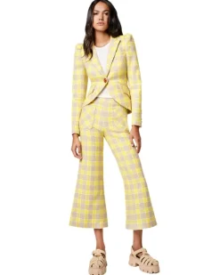 Smythe Pouf Sleeve One Button Blazer Yellow Check