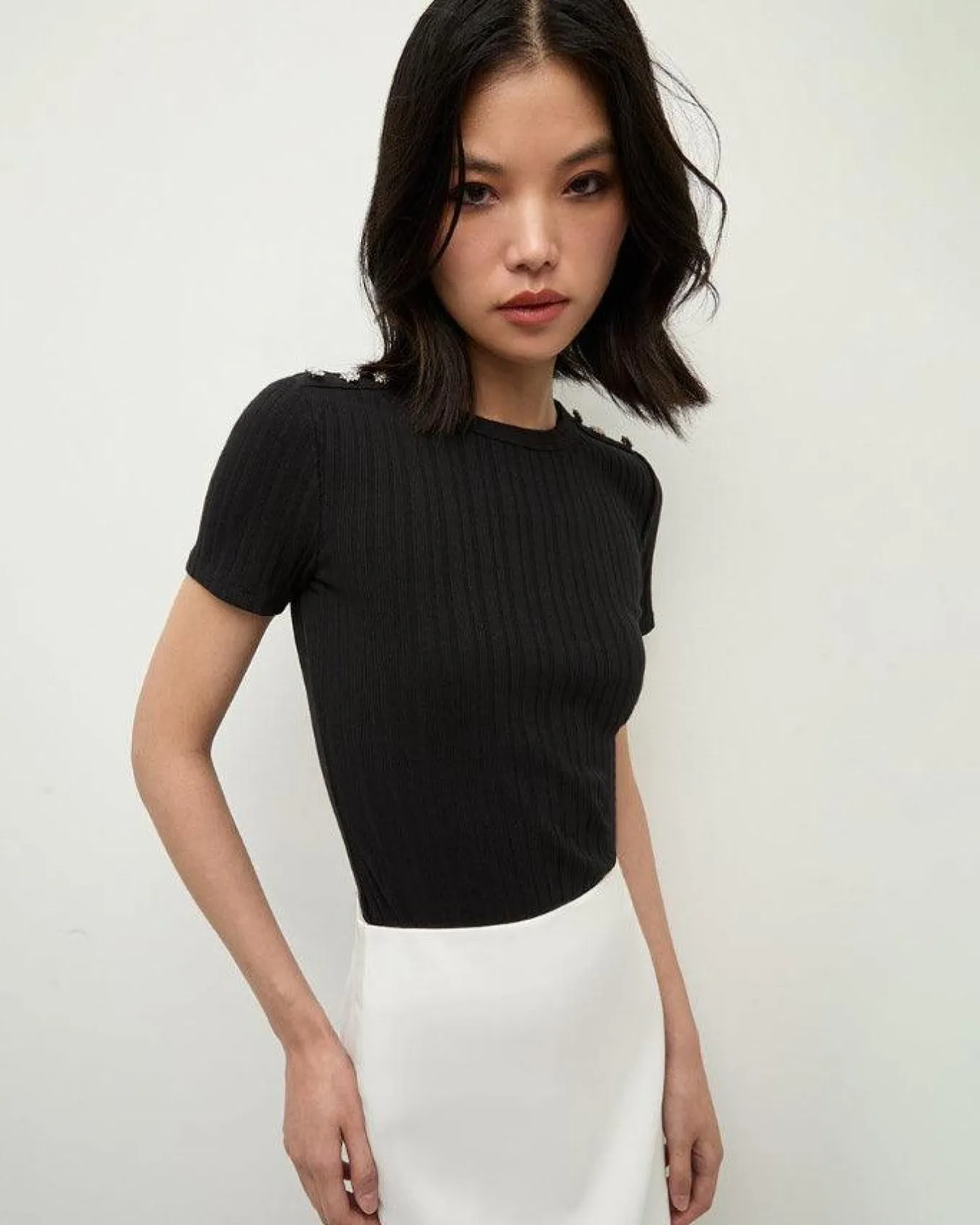 Veronica Beard Draya Rhinestone Button Tee