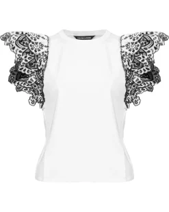 Veronica Beard Julianka Ruffle Eyelet Cap Sleeve Top